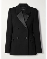 Sergio Hudson - Double-Breasted Silk-Satin Trimmed Wool-Blend Blazer - Lyst