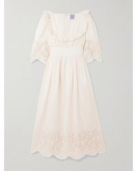 Thierry Colson - Robe Longue En Voile De Coton Et De Soie Mélangés À Broderie Anglaise, Volants Et Festons Yolande - Lyst