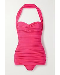 Norma Kamali Bill Mio Ruched Halterneck Swimsuit - Pink
