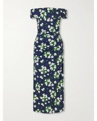 Carolina Herrera - Floral-Print Gathered Satin Midi Dress - Lyst