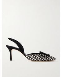 Manolo Blahnik - Mayslibi 70 Suede-Trimmed Houndstooth Slingback Pumps - Lyst