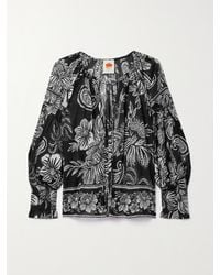FARM Rio - Bluse Aus Bedrucktem Baumwoll-Voile Mit Zierperlen Zum Binden - Lyst