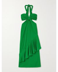 Johanna Ortiz - Balladist Ruffled Cutout Satin-Jacquard Halterneck Midi Dress - Lyst