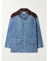 Bottega Veneta - Intrecciato Leather-Trimmed Denim Jacket - Lyst