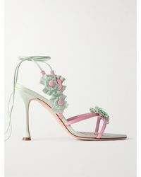 Manolo Blahnik - Sandales En Satin Et En Gros-Grain À Appliqués Et À Finitions En Cuir Palissot - Lyst