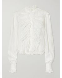 Ann Demeulemeester - Freda Cropped Ruffled Lace-Trimmed Openwork Cotton-Jacquard Blouse - Lyst