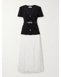 Self-Portrait - Embellished Belted Crepe And Pleated Chiffon Midi Dress - Lyst