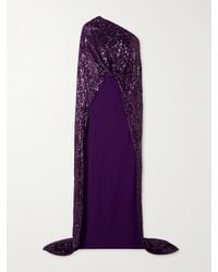 Safiyaa - Cadenza Cape-Effect Sequined Georgette And Stretch-Crepe Gown - Lyst