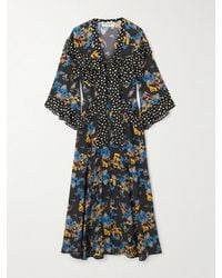 Maison Mayle - Majorelle Tie-Neck Ruffled Printed Silk-Voile Midi Dress - Lyst
