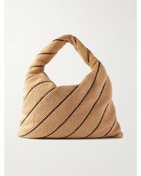 Bottega Veneta - Hop Large Striped Leather-Trimmed Raffia Shoulder Bag - Lyst
