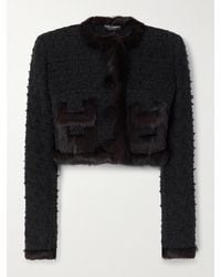 Dolce & Gabbana - Cropped Shearling-Trimmed Cotton-Blend Tweed Jacket - Lyst