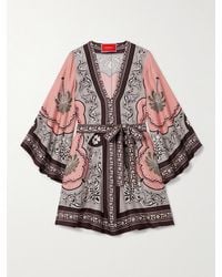 La DoubleJ - Magnifico Minikleid Aus Seiden-Twill Mit Blumenprint Und Bindegürtel - Lyst