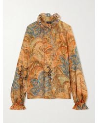 Etro - Ruffled Paisley-Print Silk Blouse - Lyst