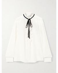 FRAME - Tie-Detailed Ruffled Silk Crepe De Chine Blouse - Lyst