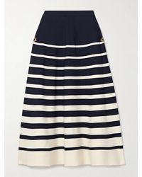 Valentino Garavani - Embellished Striped Wool And Silk-Blend Midi Skirt - Lyst
