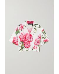 Dolce & Gabbana Verkürztes Hemd Aus Baumwollpopeline Mit Blumenprint Zum Binden - Pink