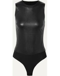 Commando Faux Stretch-leather And Stretch-jersey Bodysuit - Black