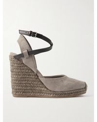 Brunello Cucinelli - Espadrilles-Wedges Aus Veloursleder Mit Lederbesatz Und Zierperlen - Lyst