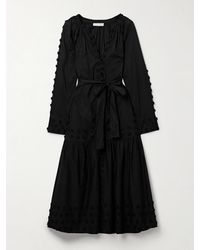 Ulla Johnson - Emera Belted Appliquéd Cotton-Voile Midi Dress - Lyst