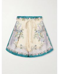 Zimmermann - Indra Belted Mid-Rise Floral-Print Linen Shorts - Lyst