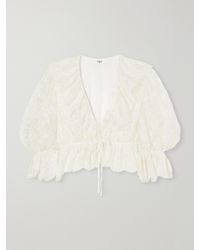 Chloé - Cropped Embellished Ruffled Broderie Anglaise Cotton-Blend Top - Lyst