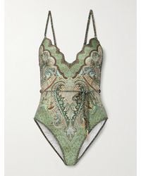 Zimmermann - Wanderlust Belted Embellished Scalloped Printed Swimsuit - Lyst