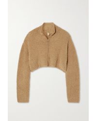 Skims Cosy Knit Cropped Bouclé Sweatshirt - Brown