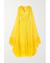 Huishan Zhang Sienna Ruffled Tiered Silk-georgette Gown - Yellow