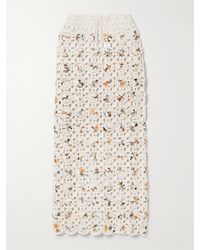 Agua Bendita - Net Sustain Arroyo Caracola Embellished Printed Crepe And Crocheted Cotton Midi Skirt - Lyst
