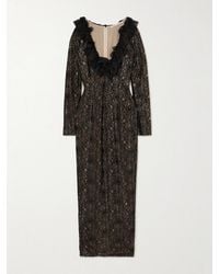 Alessandra Rich - Bow-Embellished Ruffled Silk Organza-Trimmed Lace Midi Dress - Lyst