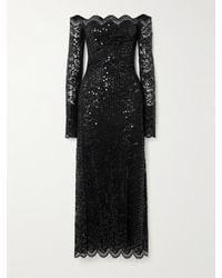 Rabanne - Schulterfreies Midikleid Aus Stretch-Spitze Mit Pailletten - Lyst
