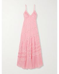 LoveShackFancy - Idalia Lace-Trimmed Tiered Silk-Satin Maxi Dress - Lyst