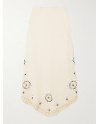 RIXO London - Jupe Midi En Lin Mélangé À Broderies Et À Finitions En Crochet Imola - Lyst