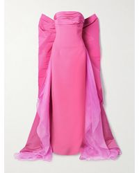 Carolina Herrera - Trägerlose Robe Aus Taft Und Seidenorganza Mit Raffungen - Lyst