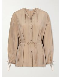 LIBEROWE - Ellis Tie-Detailed Wrap-Effect Pinstriped Satin Shirt - Lyst