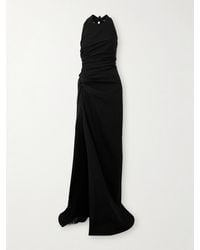 Ferragamo - Fringed Gathered Stretch-Cotton Poplin Halterneck Maxi Dress - Lyst
