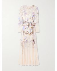 Zimmermann - Luna Belted Printed Silk Satin-Trimmed Chiffon Maxi Dress - Lyst
