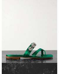 Manolo Blahnik - Perlusa Pantoletten Aus Satin Mit Kristallen - Lyst