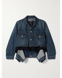 Sacai - Layered Frayed Denim And Wool-Felt Jacket - Lyst