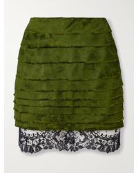 Saint Laurent - Layered Cotton And Silk-Blend Lace-Trimmed Jacquard Mini Skirt - Lyst