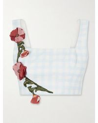 Agua Bendita - Amanda Cropped Floral-Appliqué Linen Top - Lyst