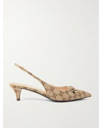 Gucci - Erin Horsebit-Embellished Canvas-Jacquard Slingback Pumps - Lyst