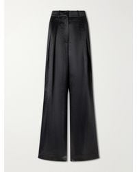 Abadia - Pleated Satin High-Waist Wide-Leg Pants - Lyst