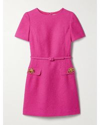 Oscar de la Renta - Belted Embellished Cotton-Blend Tweed Mini Dress - Lyst