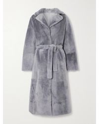 Yves Salomon - Mantel Aus Shearling Mit Bindegürtel - Lyst