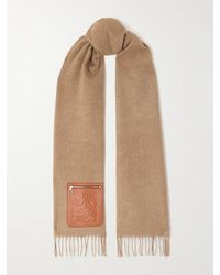 Loewe - Schal Aus Einer Woll-Kaschmirmischung Mit Fransen Und Lederbesatz - Lyst