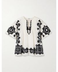 Sea - Liliana Appliquéd Pintucked Cotton-Blend Voile Blouse - Lyst