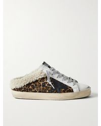 Golden Goose - Baskets Sans Lacets En Façon Poulain À Imprimé Léopard Et En Cuir Effet Vieilli Doublées De Peau Lainée Superstar Sabot - Lyst