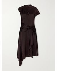 STAUD - Davina Gathered Silk-Blend Satin Midi Dress - Lyst