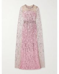 Jenny Packham - Cape-Effect Embellished Tulle Gown - Lyst